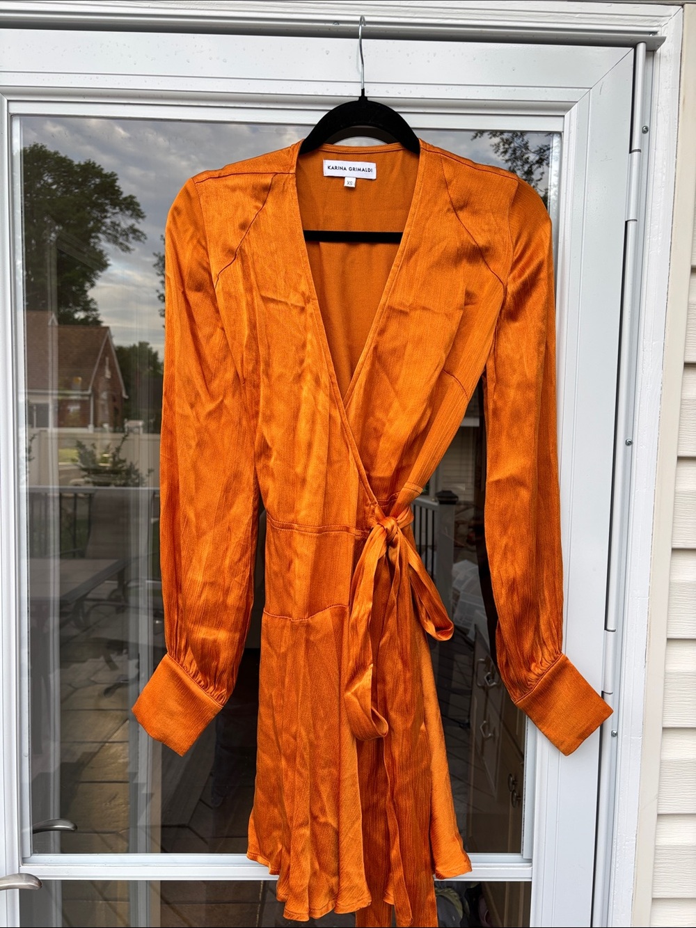 Karina Grimaldi Ladies Saffron Orange Satin Wrap Dress-XS